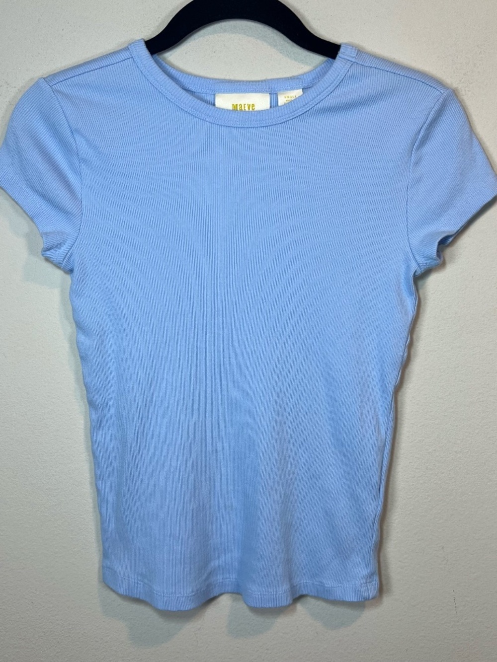 Maeve by Anthropologie Baby Tee Shirt Light Blue Short Sleeve Ribbed Crew  Small